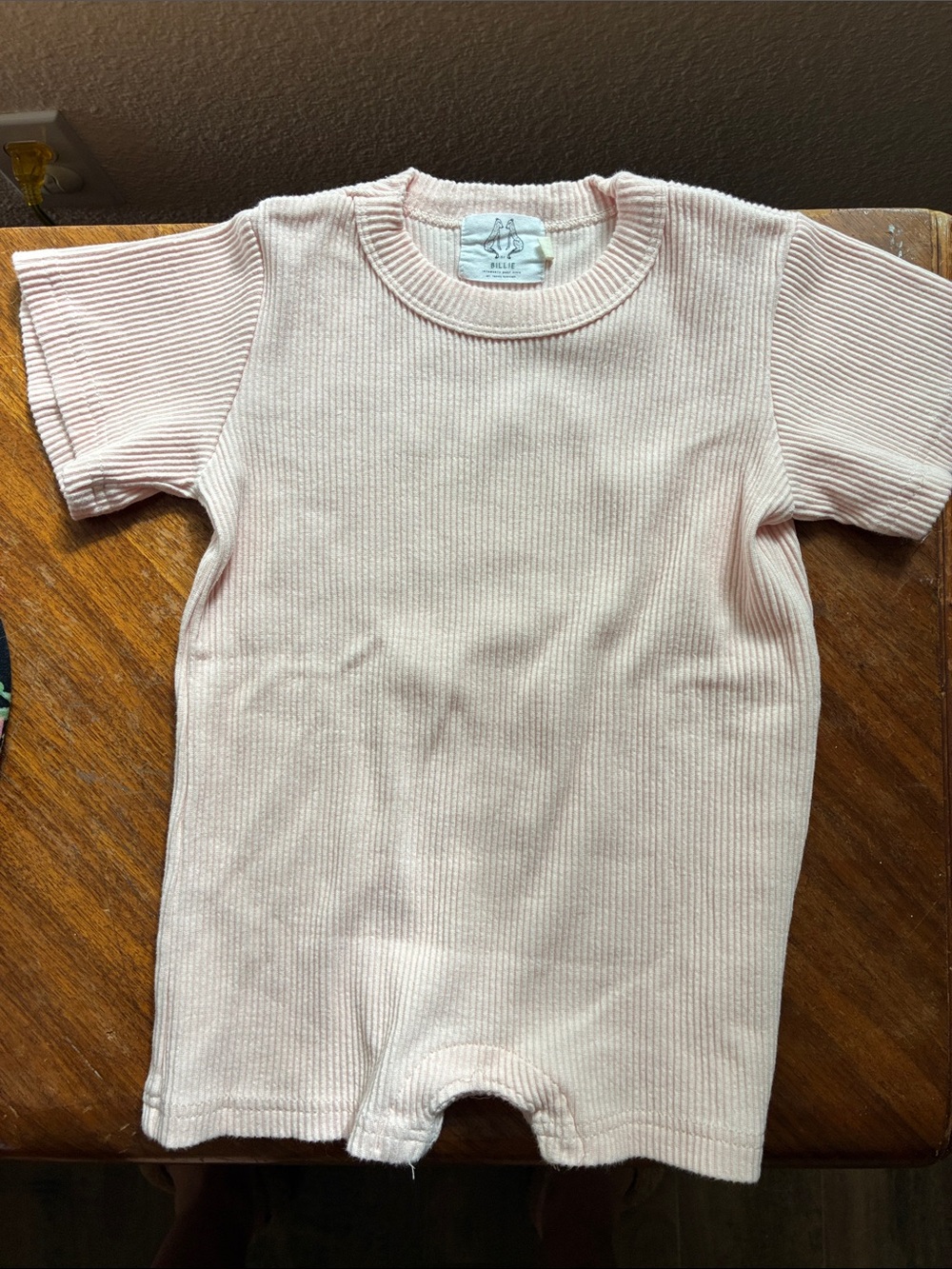 Ribbed Short Sleeve Romper/Playsuit in Pale Pink by Billie 3T